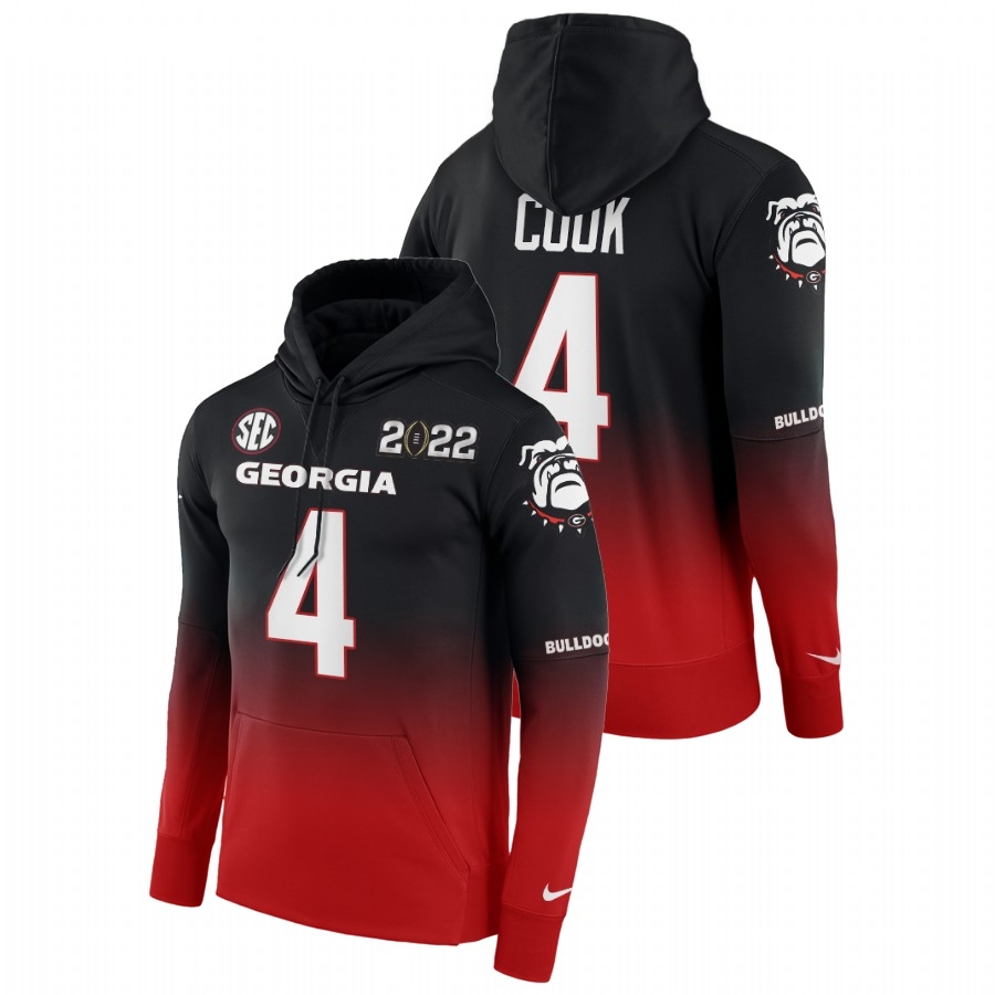 Georgia Bulldogs Men's NCAA James Cook #4 Black Red Champions 2022 National College Football Hoodie EAV5449YW